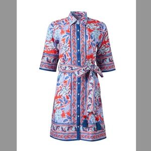 NEW! Bella Tu Collared Shirt Dress in Blue & Red Print + Tie Belt Size XS - $160